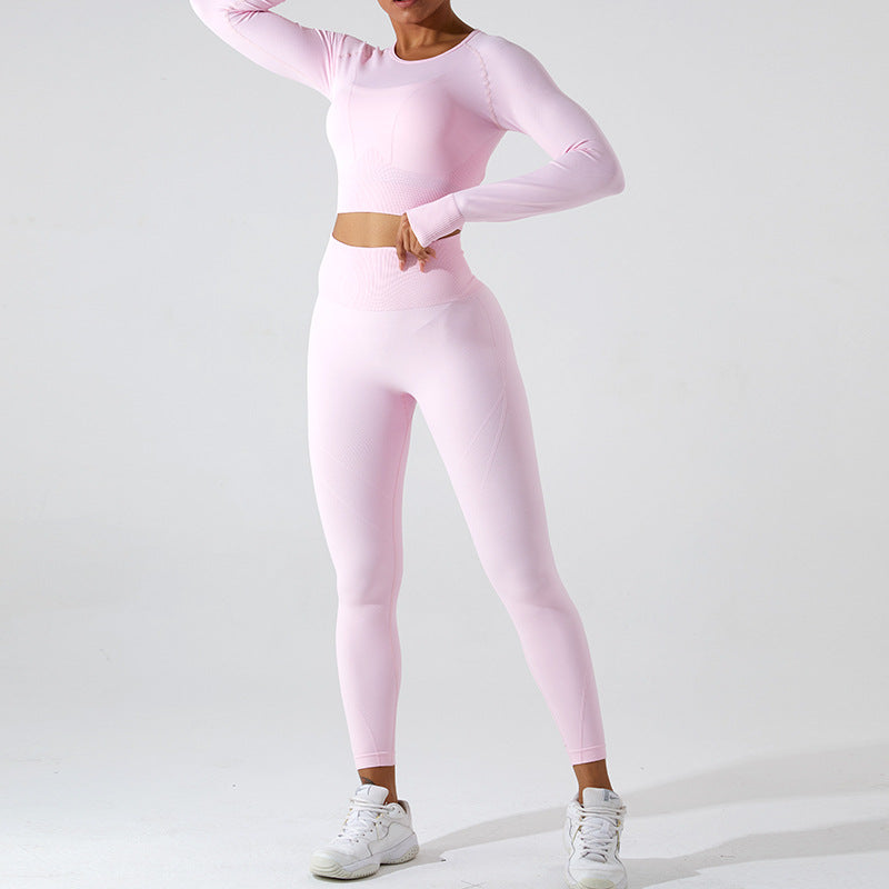 2023.09 Tight long sleeve yoga wear women's T-shirt yoga top peach yoga pants sports fitness suit