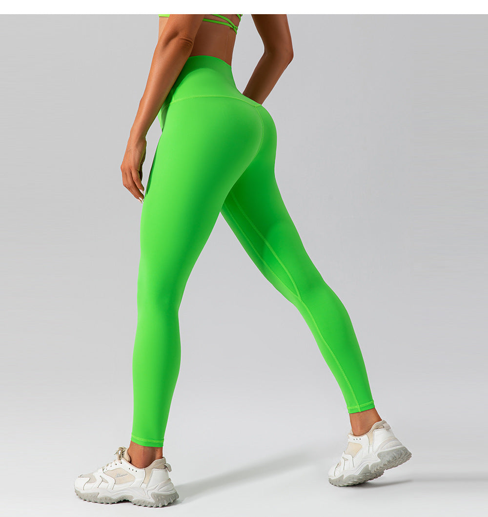 2023.09 High waist hip lifting seamless yoga leggings women's running tight sports leggings quick-drying nude fitness pants outer wear