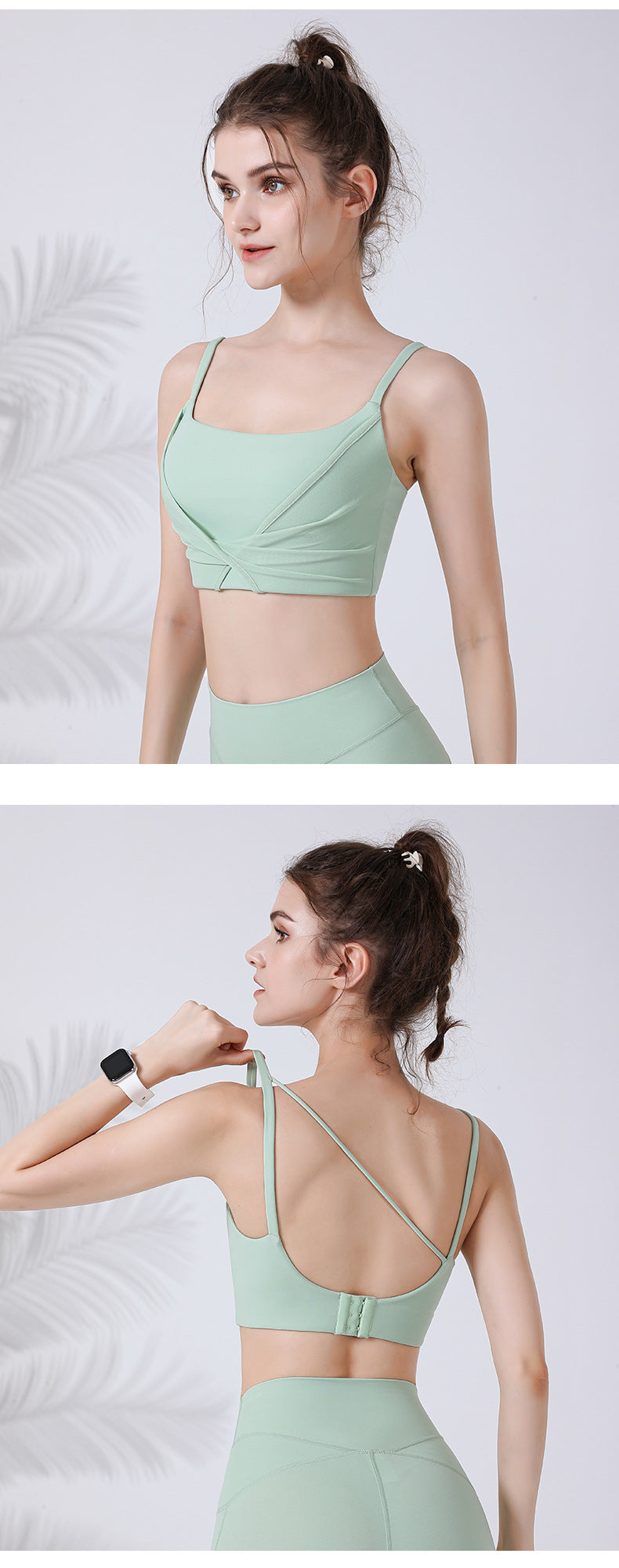 Summer new U-shaped beautiful back sports bra women's mesh twisted high elastic shoulder straps running fitness yoga bra