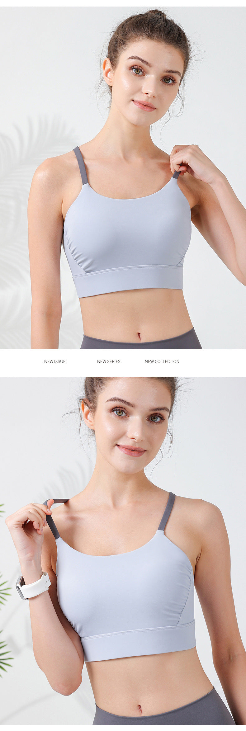 2023.08 The new cross thin shoulder straps contrasting color beautiful back sports bra detachable integrated cup fold design chest bar