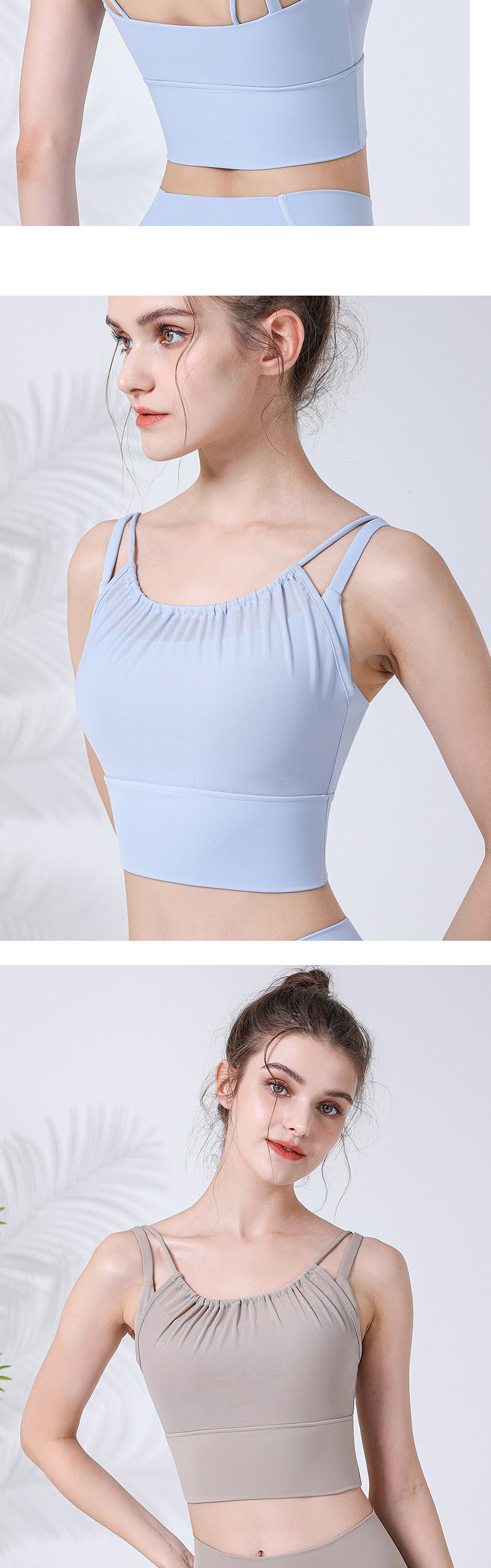 summer new fake 2 pieces front mesh sports braa anti-light detachable one cup yoga bra