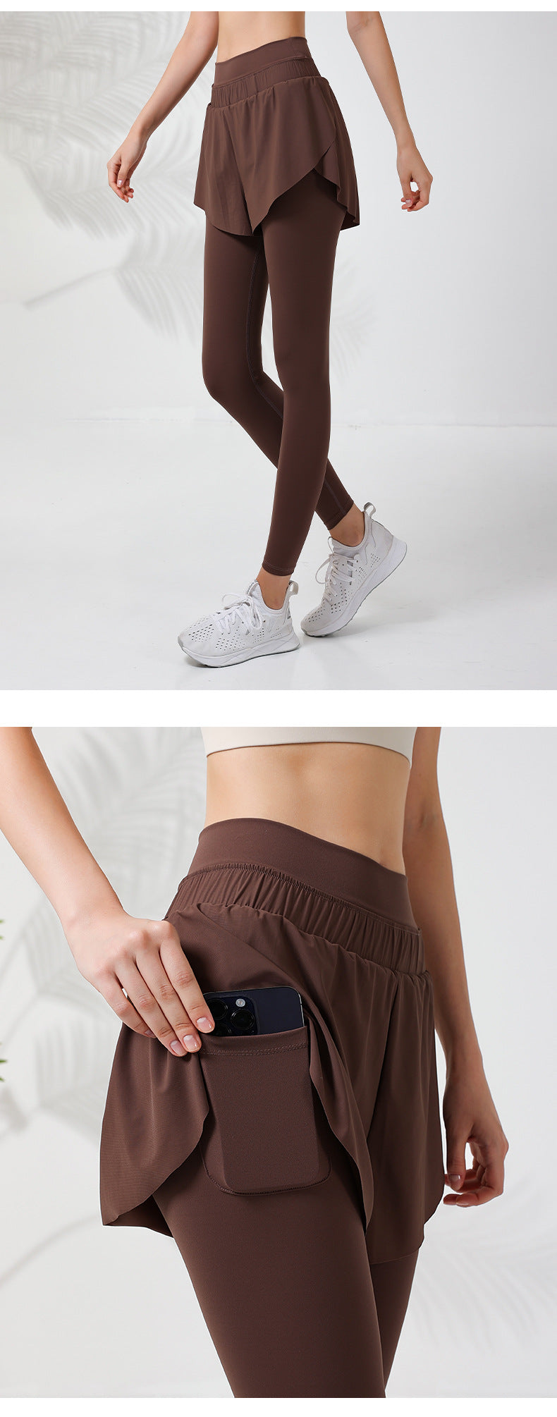 2023.08 Fake two-piece sports fitness pants women's outerwear quick-drying high-waisted belly-shrinking hip-lifting yoga pants nude seamless running hakama