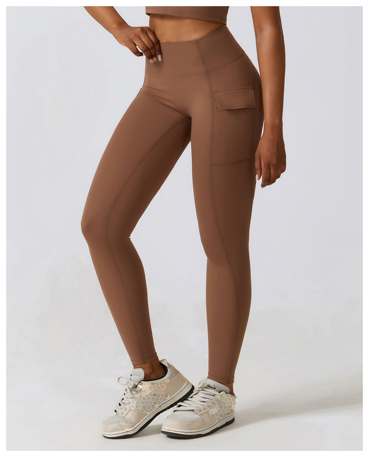 2023.09 Naked quick-drying yoga pants, high-waisted butt-lifting fitness pants, cargo pockets, cycling and running sports pants 8296