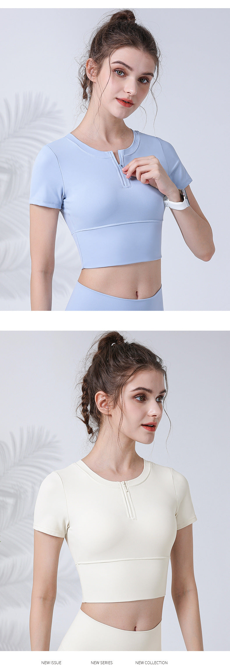 Summer new half-zipper net red sports short-sleeved women's laser breathable fitness running with chest pad integrated cup T-shirt