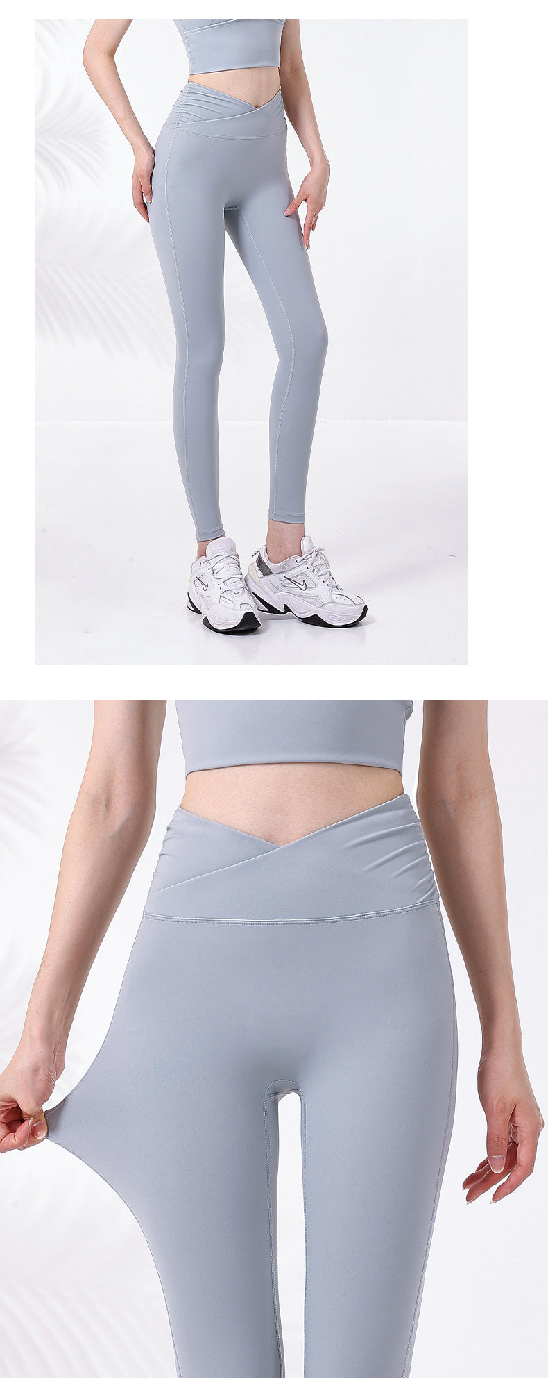 Summer new cross V waist side wrinkle sports trousers women's high waist buttocks tight no embarrassment line yoga trousers