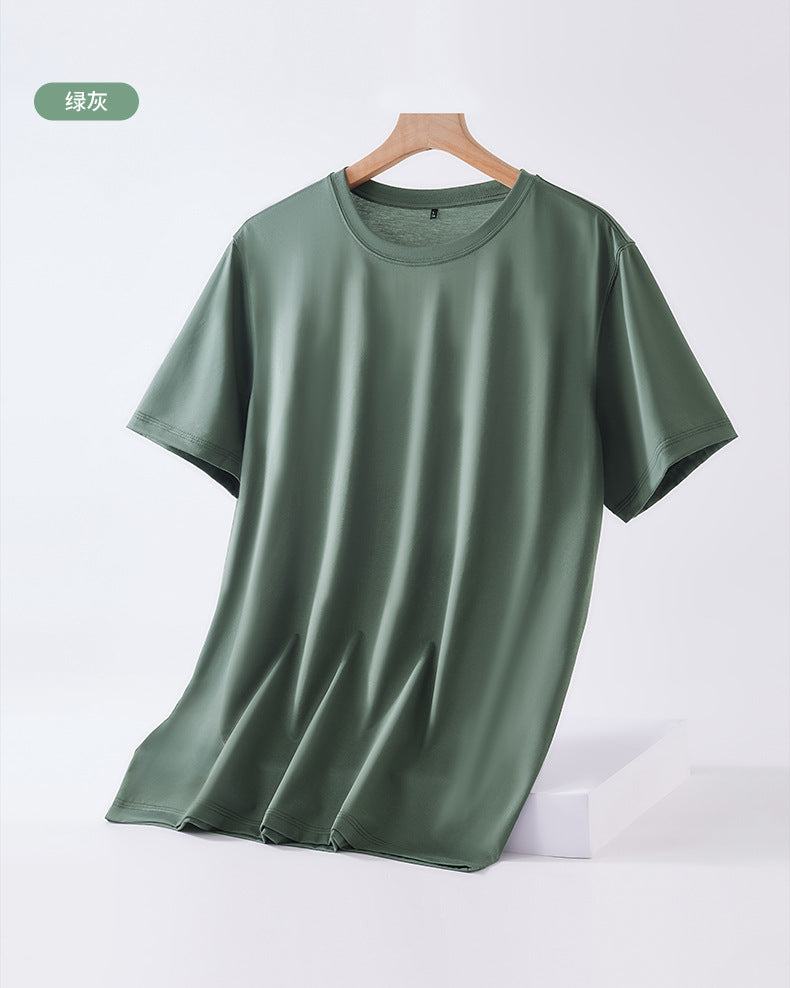 Mulberry silk short-sleeved t-shirt men's pure color mercerized cotton round neck bottoming shirt 2023 spring and summer new cool feeling high-end T-shirt