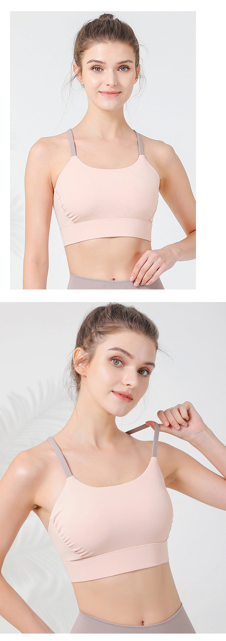 2023.08 The new cross thin shoulder straps contrasting color beautiful back sports bra detachable integrated cup fold design chest bar