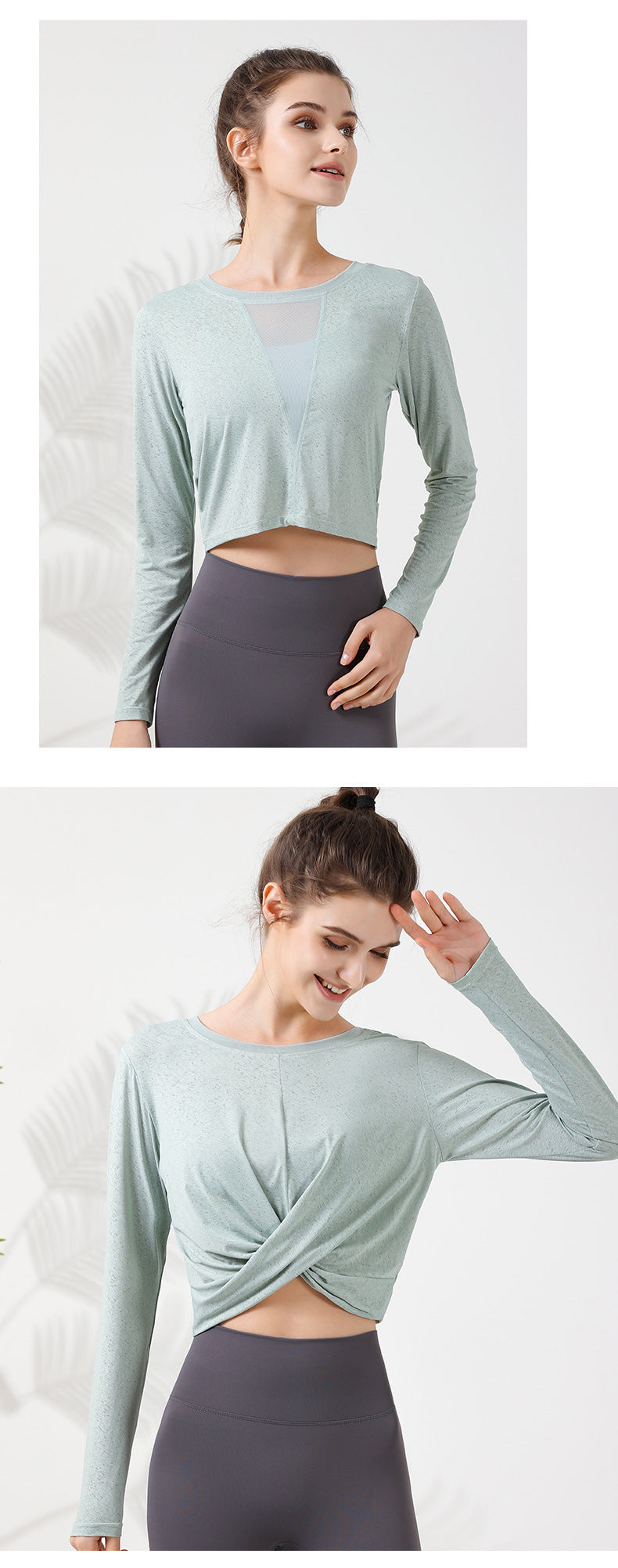 2023.08 Two-wear sports yoga clothing T-shirt women's kink fold geometric V waist breathable loose outdoor fitness running long sleeves