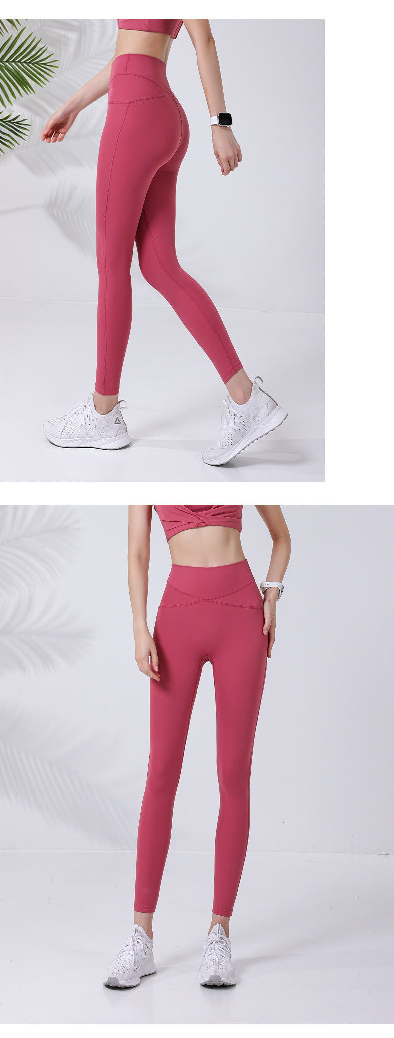 New high-waisted cross-cut abdomen running sports fitness pants women's tight-fitting high-elastic net red peach hip yoga trousers