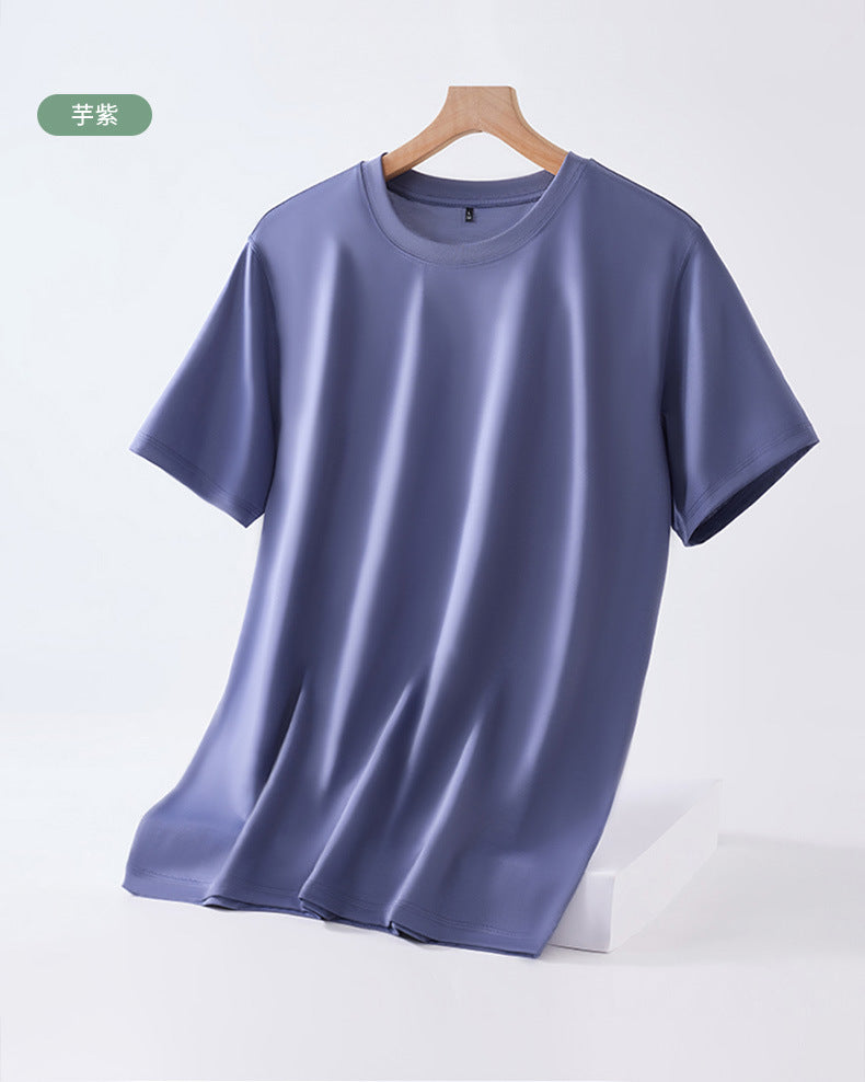 Mulberry silk short-sleeved t-shirt men's pure color mercerized cotton round neck bottoming shirt 2023 spring and summer new cool feeling high-end T-shirt