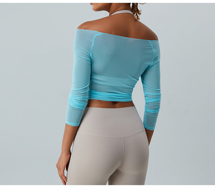 2023.08 autumn new yoga blouse women breathable mesh gauze long sleeve yoga jacket T-shirt quick drying sports fitness clothing