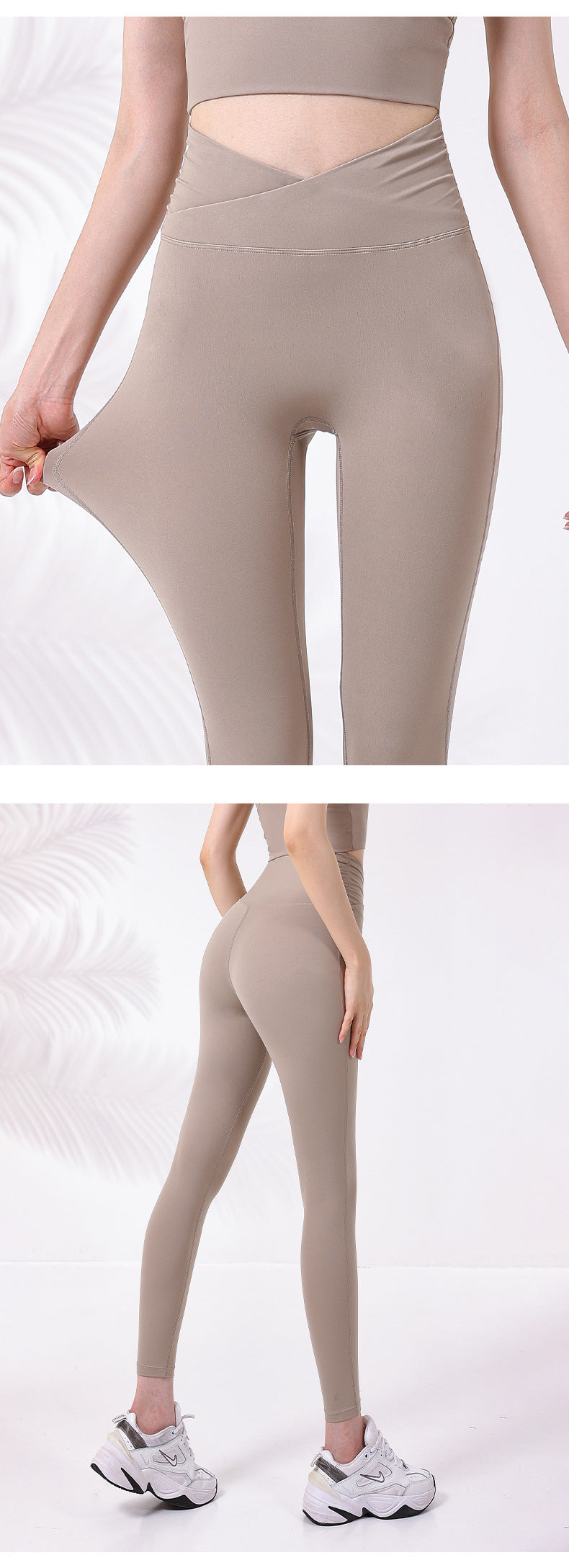 Summer new cross V waist side wrinkle sports trousers women's high waist buttocks tight no embarrassment line yoga trousers