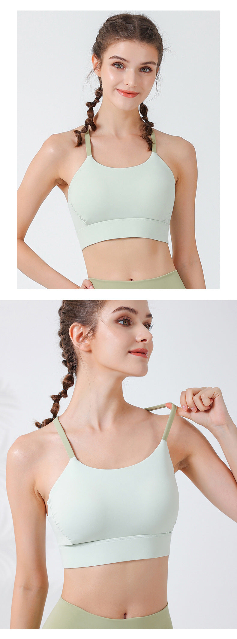 2023.08 The new cross thin shoulder straps contrasting color beautiful back sports bra detachable integrated cup fold design chest bar