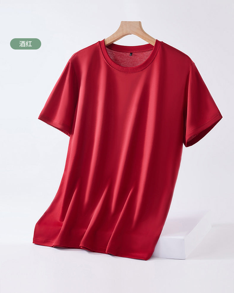 Mulberry silk short-sleeved t-shirt men's pure color mercerized cotton round neck bottoming shirt 2023 spring and summer new cool feeling high-end T-shirt