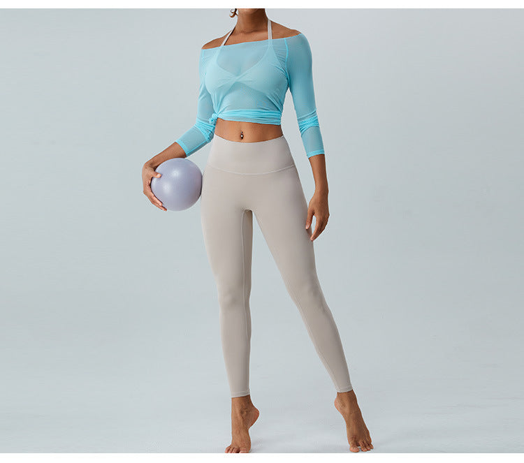 2023.08 autumn new yoga blouse women breathable mesh gauze long sleeve yoga jacket T-shirt quick drying sports fitness clothing