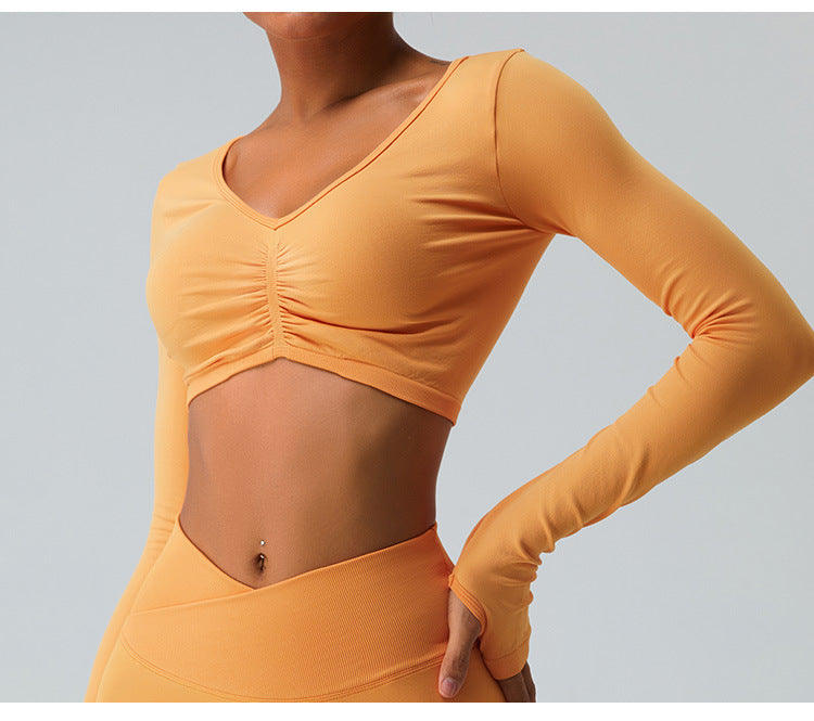 2023.09 Autumn and winter seamless yoga clothing top women slimming short long sleeve T-shirt quick drying sports fitness clothing