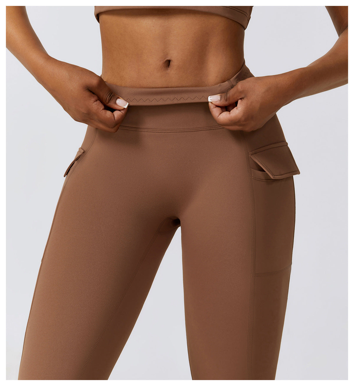 2023.09 Naked quick-drying yoga pants, high-waisted butt-lifting fitness pants, cargo pockets, cycling and running sports pants 8296