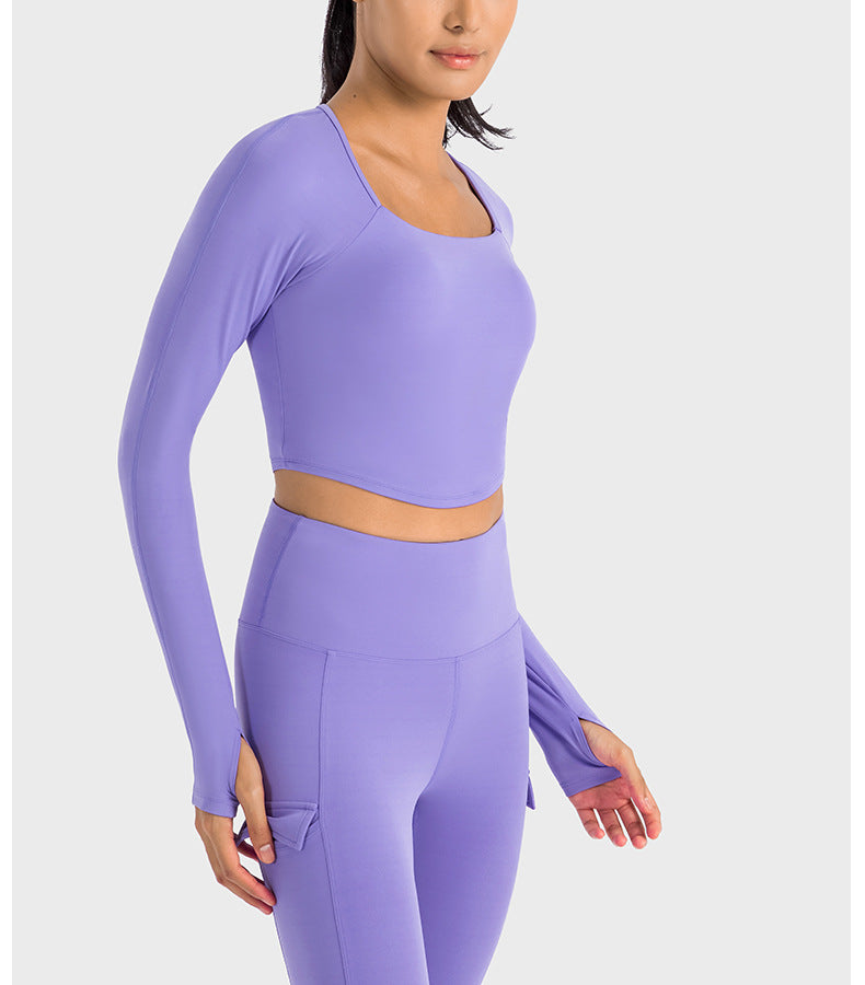 2023.09 Creora Hyosung sexy pleated V-neck sports long sleeve T-shirt women with breast pads skin-friendly high elastic tight yoga wear