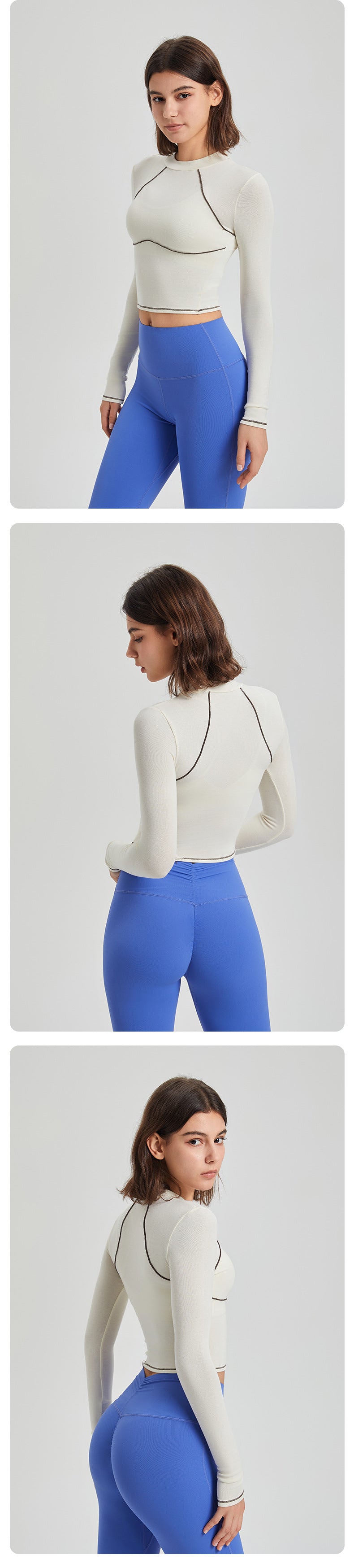 2023.08 Autumn and winter fitness clothes women's long-sleeved mousse tight-fitting training sports top women's contrast color running yoga clothes