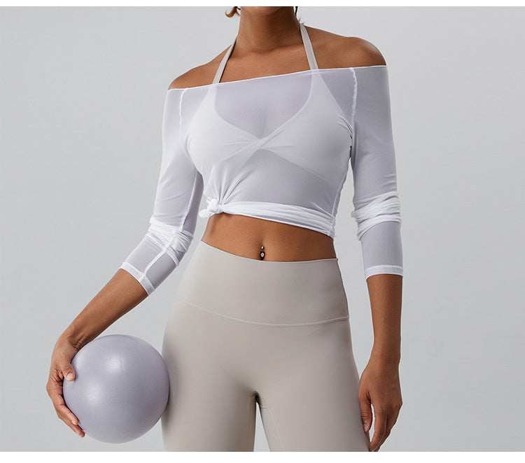 2023.08 autumn new yoga blouse women breathable mesh gauze long sleeve yoga jacket T-shirt quick drying sports fitness clothing