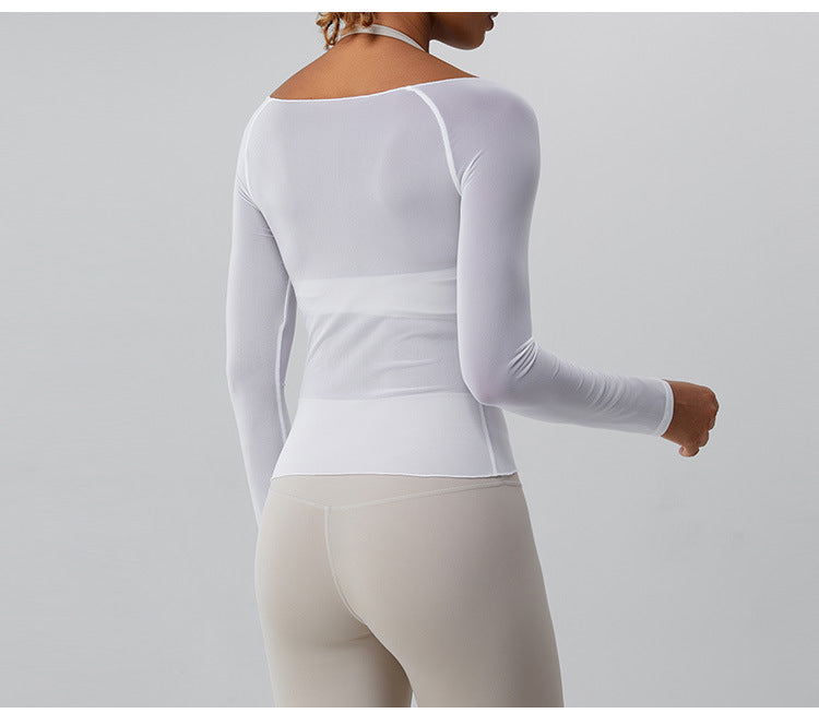 2023.08 autumn new yoga blouse women breathable mesh gauze long sleeve yoga jacket T-shirt quick drying sports fitness clothing