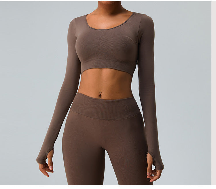 2023.09 yoga sets Autumn and winter new long sleeve yoga suit for women seamless sexy cross back peach hip lift yoga pants