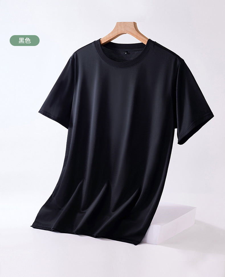 Mulberry silk short-sleeved t-shirt men's pure color mercerized cotton round neck bottoming shirt 2023 spring and summer new cool feeling high-end T-shirt