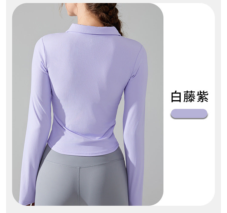 23.08 Autumn and winter lapel slim pocket long-sleeved yoga clothing front zipper sports jacket slim running fitness clothing top women