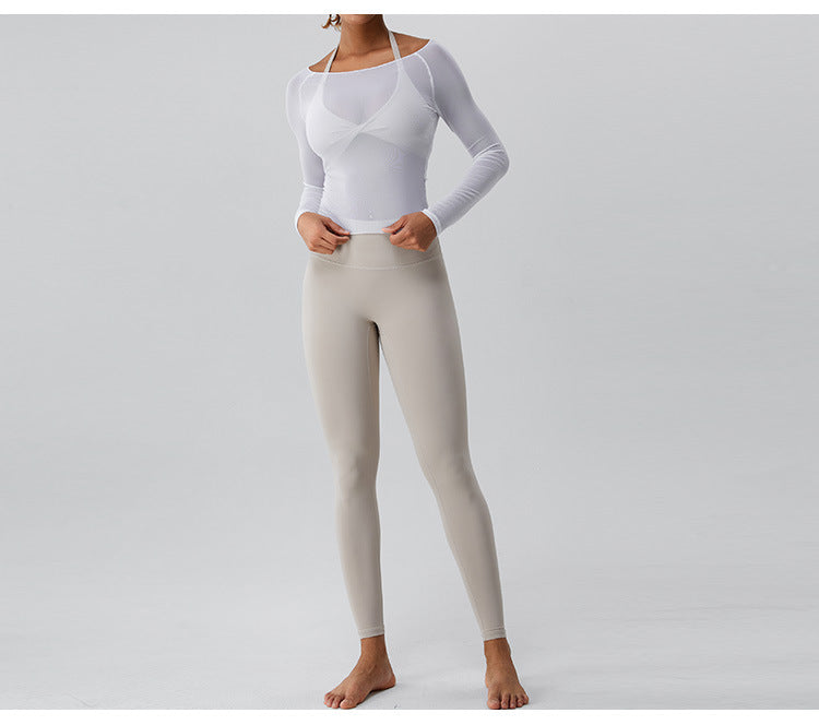 2023.08 autumn new yoga blouse women breathable mesh gauze long sleeve yoga jacket T-shirt quick drying sports fitness clothing