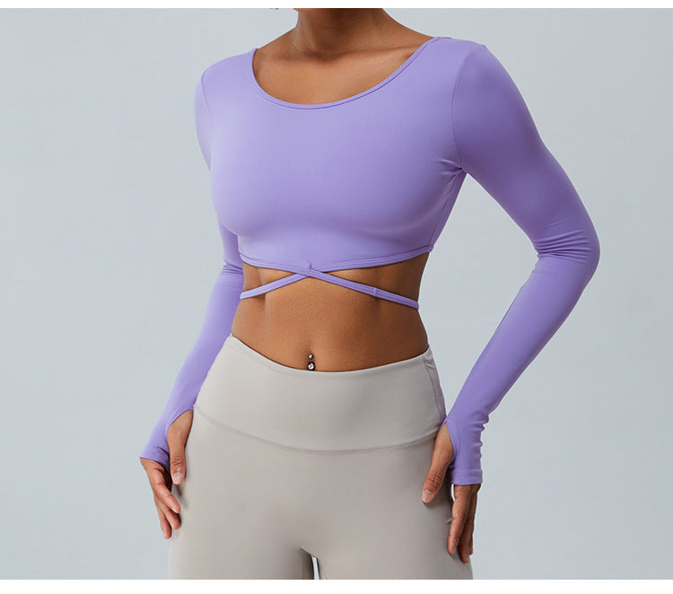 2023.08 Autumn and winter new long sleeve yoga clothes women cross strap abdominal yoga vest big backless sexy running fitness clothes