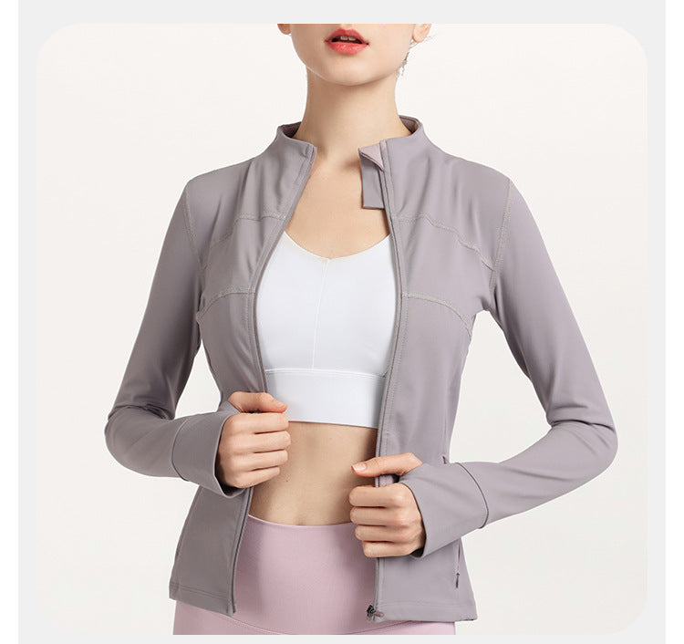 2023.08 Yoga clothing stand-up collar cardigan zipper sports jacket women's tight-fitting running quick-drying long-sleeved fitness clothing jacket jacket autumn