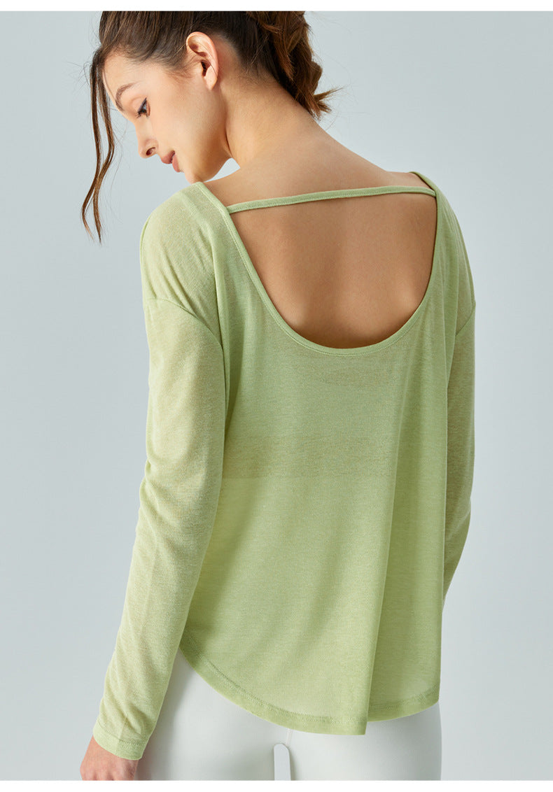 Yoga clothing blouse long-sleeved loose mesh ultra-thin quick-drying fitness top blouse solid color