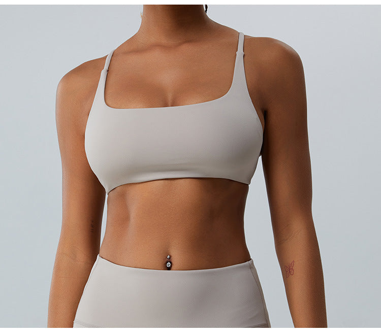 2023.08 Square collar lulu yoga vest women's thin belt cross back sports underwear running fitness wear top