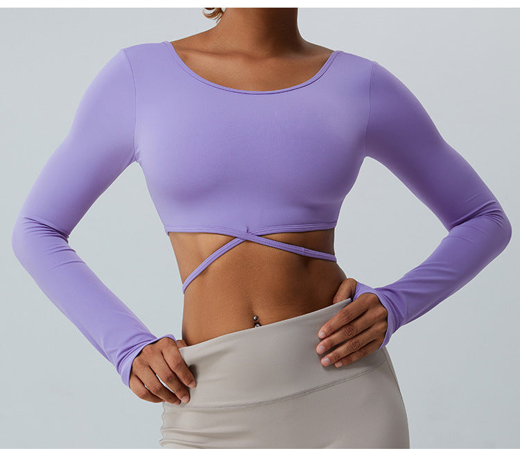 2023.08 Autumn and winter new long sleeve yoga clothes women cross strap abdominal yoga vest big backless sexy running fitness clothes