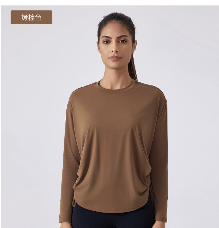 09/2024 Autumn new loose yoga clothes drawstring waist sports tops women quick-drying breathable running fitness clothes DAW187