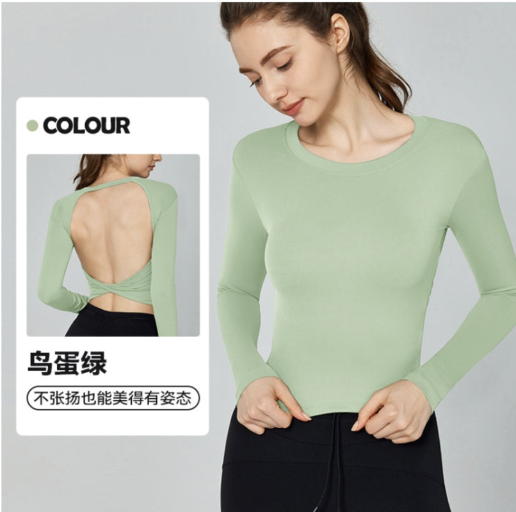 08/2024 Long-sleeved yoga clothes with chest pads for autumn and winter European and American sports long-sleeved tops for women to wear as fitness clothes