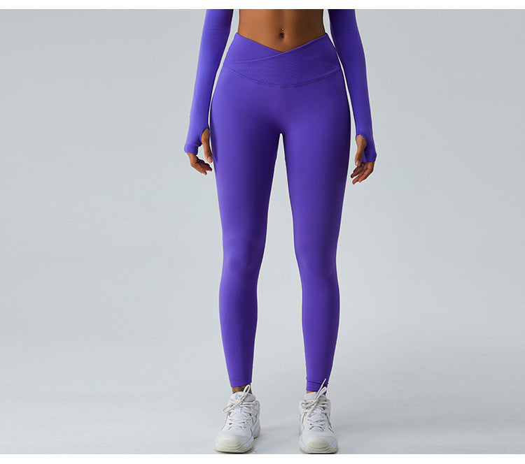 2023.09 High waist cross abdominal yoga pants women seamless hip lift peach pants outdoor sports quick dry running fitness pants