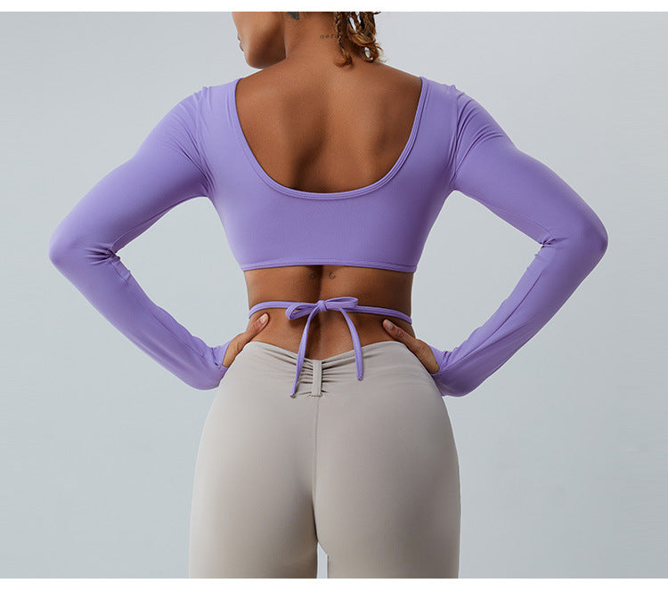 2023.08 Autumn and winter new long sleeve yoga clothes women cross strap abdominal yoga vest big backless sexy running fitness clothes