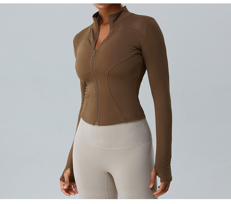 2023.08  Autumn and winter new cashmere yoga sports coat female slim-fit long sleeve yoga jacket lulu fitness wear