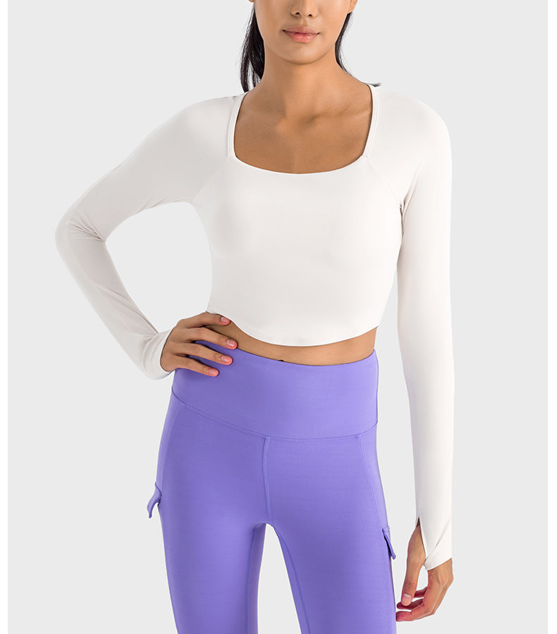 2023.09 Creora Hyosung sexy pleated V-neck sports long sleeve T-shirt women with breast pads skin-friendly high elastic tight yoga wear