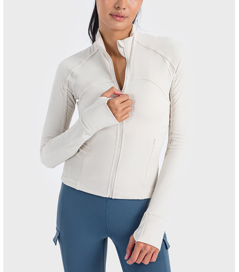 2023.09 Vertical ribbed 2.0 high elastic tight wading wet yoga jacket sports running zipper short jacket New