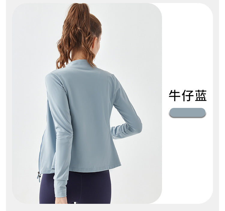 23.08 Stand collar slim fit yoga jacket thin double zipper yoga clothing long sleeve running breathable thin section fitness top women