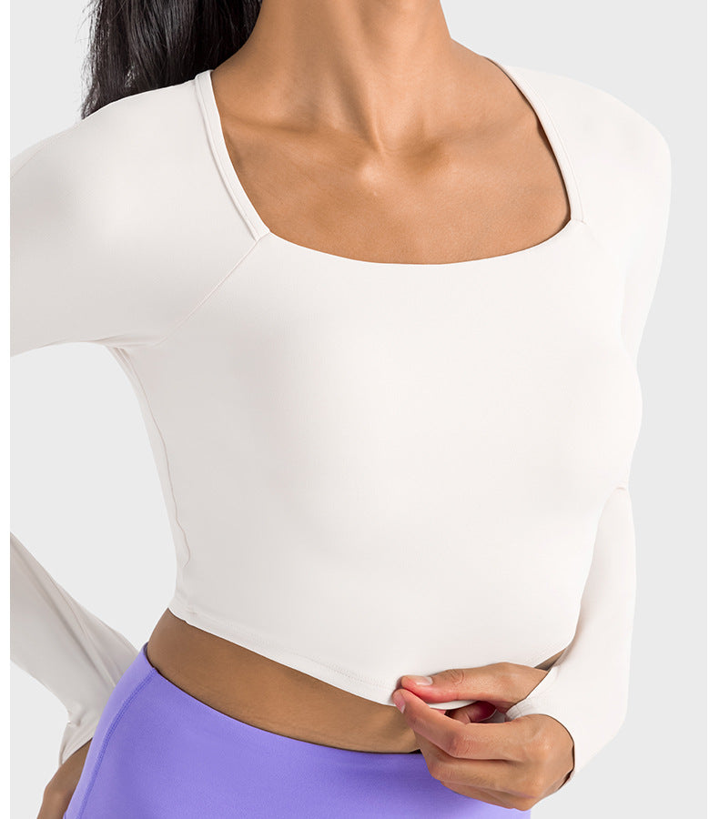 2023.09 Creora Hyosung sexy pleated V-neck sports long sleeve T-shirt women with breast pads skin-friendly high elastic tight yoga wear