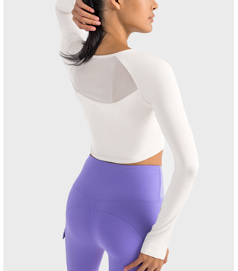 2023.09 Creora Hyosung sexy pleated V-neck sports long sleeve T-shirt women with breast pads skin-friendly high elastic tight yoga wear