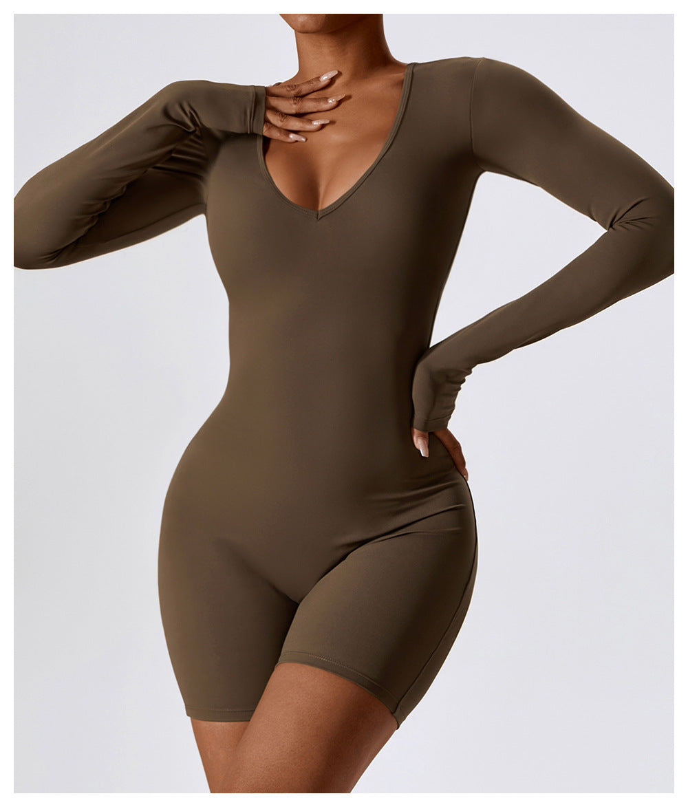 23.07 Long-sleeved one-piece yoga suit dance fitness one-piece sports one-piece sexy tight one-piece suit female 8150