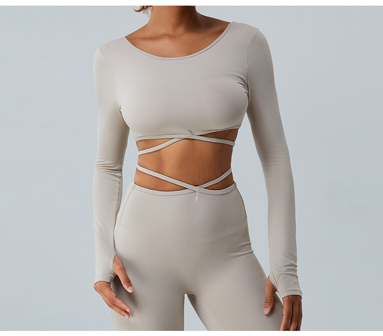 2023.08 Autumn and winter new long sleeve yoga clothes women cross strap abdominal yoga vest big backless sexy running fitness clothes