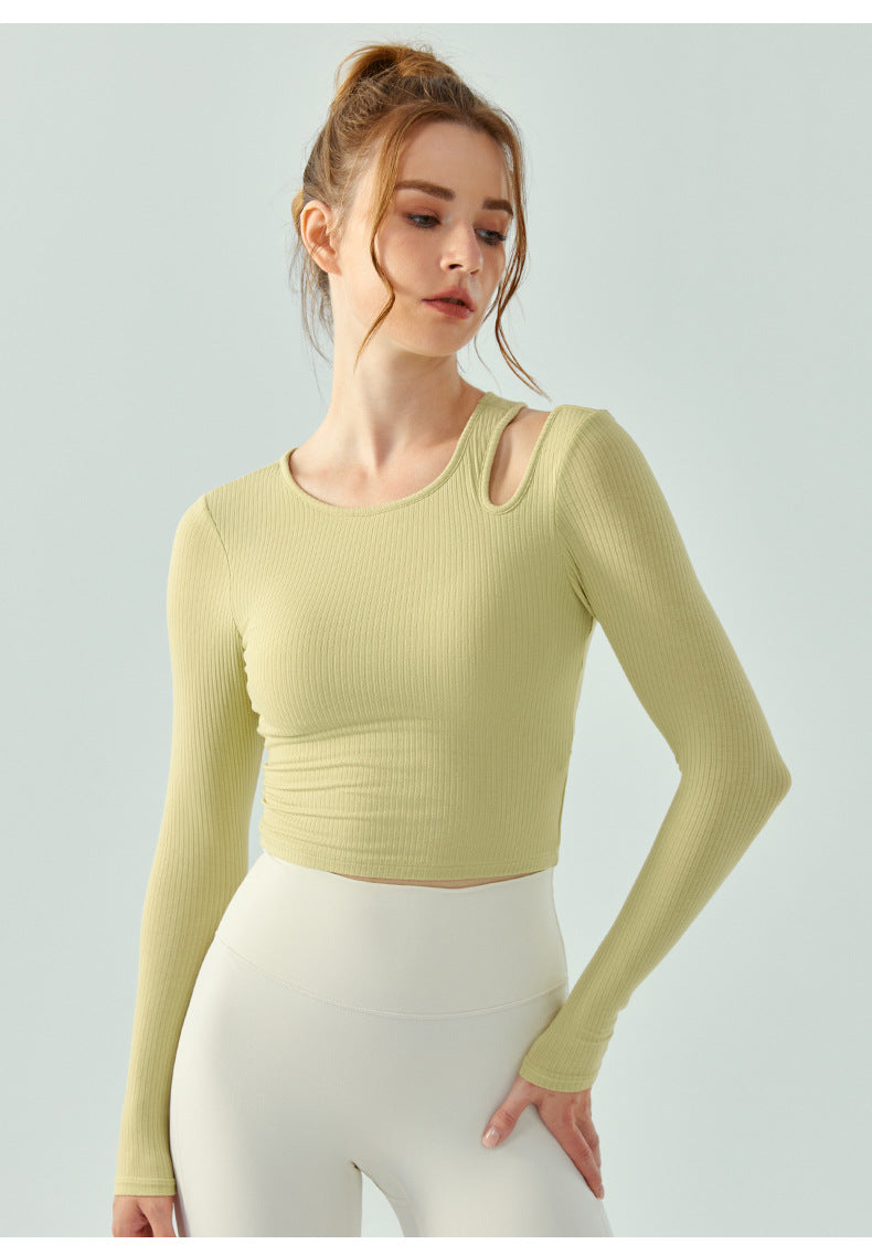 08/2024 update color 2023.09 Ribbed slim yoga dress long sleeve women with chest pad slimming wear running jump exercise fitness clothing jacket