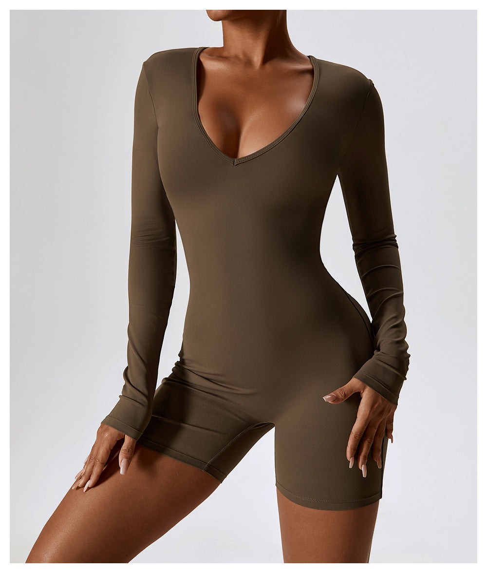 23.07 Long-sleeved one-piece yoga suit dance fitness one-piece sports one-piece sexy tight one-piece suit female 8150