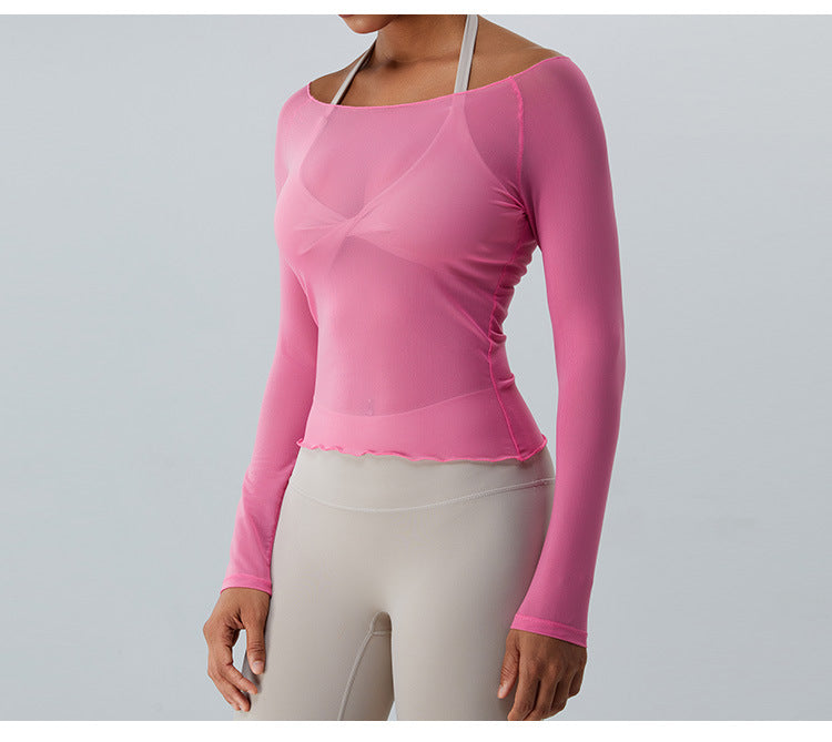 2023.08 autumn new yoga blouse women breathable mesh gauze long sleeve yoga jacket T-shirt quick drying sports fitness clothing