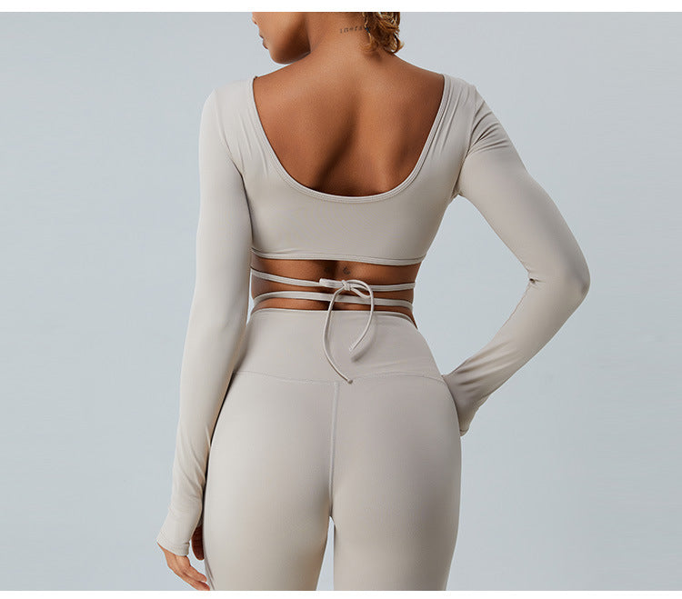 2023.08 Autumn and winter new long sleeve yoga clothes women cross strap abdominal yoga vest big backless sexy running fitness clothes